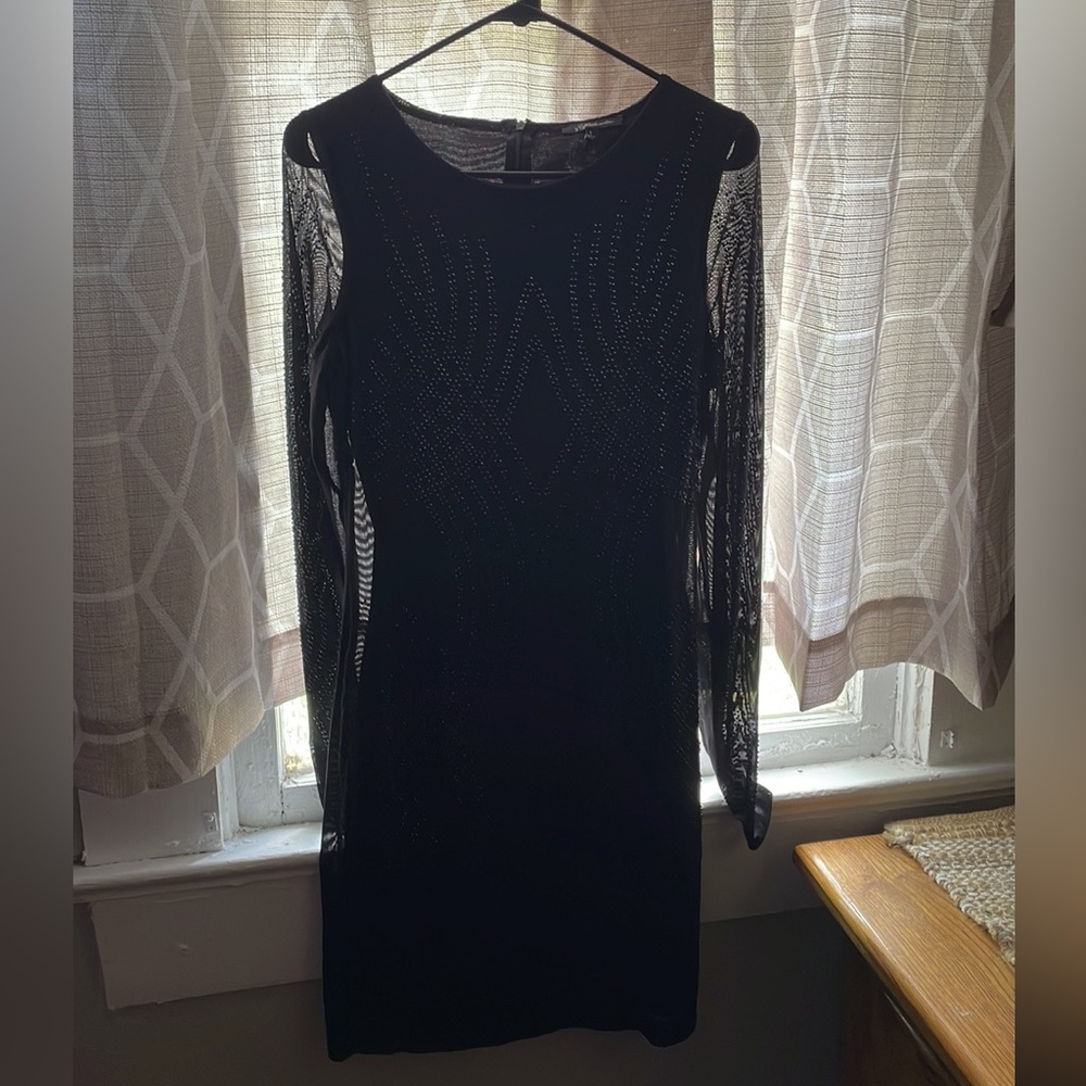 Women’s Black Rhinestone Bodycon Dress with Zipper Back
